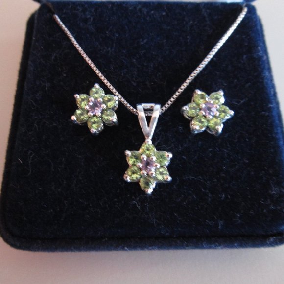 Jewelry - 3 pc Sterling Silver Crystal Flower Earring Set